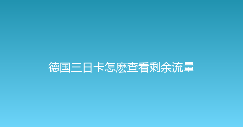 德国三日卡怎麽查看剩余流量 