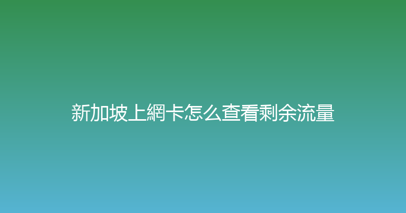 新加坡上網卡怎么查看剩余流量 