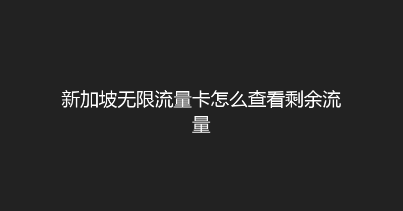 新加坡无限流量卡怎么查看剩余流量 