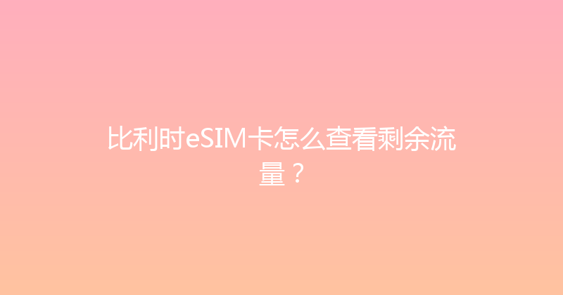 比利时eSIM卡怎么查看剩余流量？ 