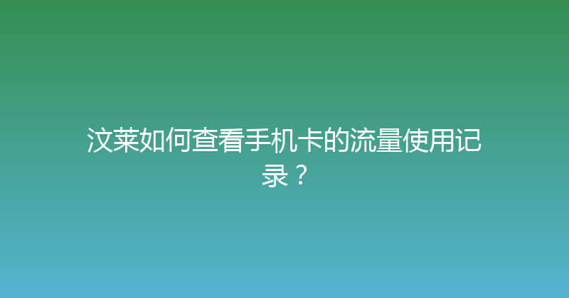 汶莱如何查看手机卡的流量使用记录？ 
