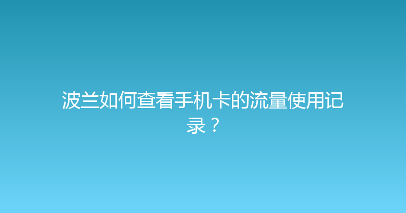波兰如何查看手机卡的流量使用记录？ 