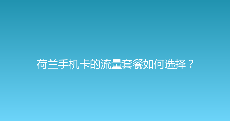 荷兰手机卡的流量套餐如何选择？ 