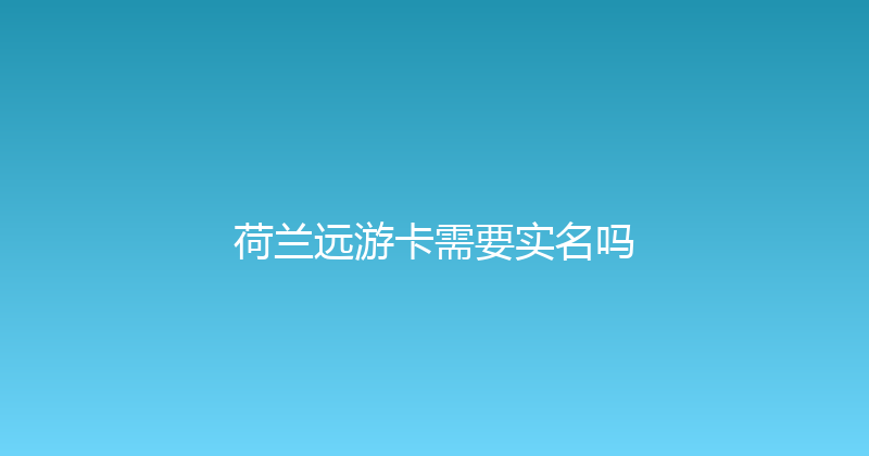 荷兰远游卡需要实名吗 