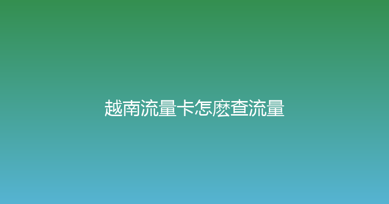 越南流量卡怎麽查流量 
